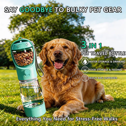 Thirsty Pooch's Ultimate Adventure Hydration Station: 3-in-1 Water Bottle & Poop Bag Dispenser for the Classy Canine On-the-Go!