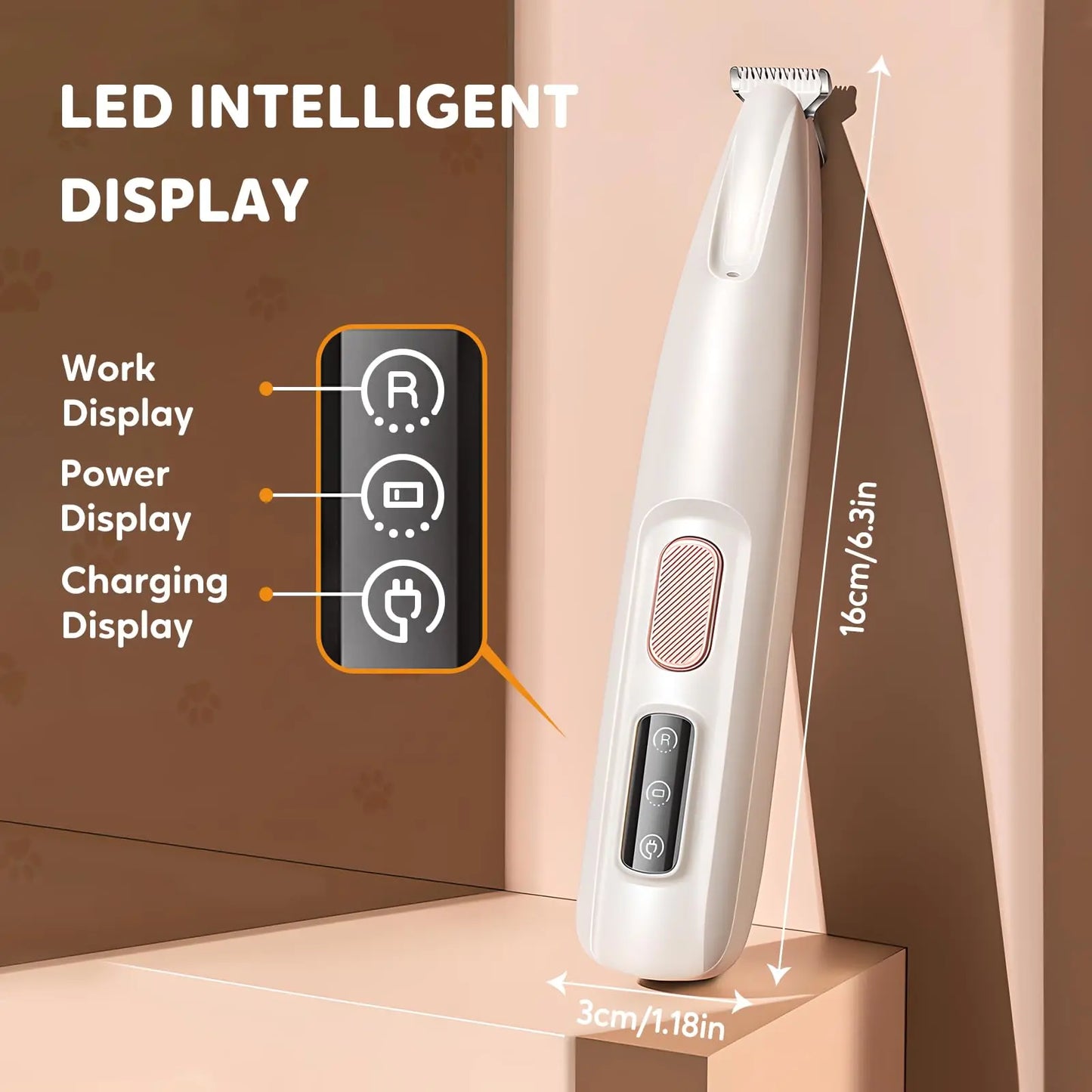 Dog Paw Trimmer with LED Light, Upgraded Paw Trimmer for Dogs, Electric Dog Clippers for Groomming with Led Display, Waterproof Low Noise Pet Hair Shaver for Dogs Cats