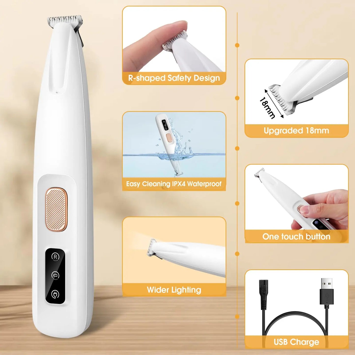 Dog Paw Trimmer with LED Light, Upgraded Paw Trimmer for Dogs, Electric Dog Clippers for Groomming with Led Display, Waterproof Low Noise Pet Hair Shaver for Dogs Cats
