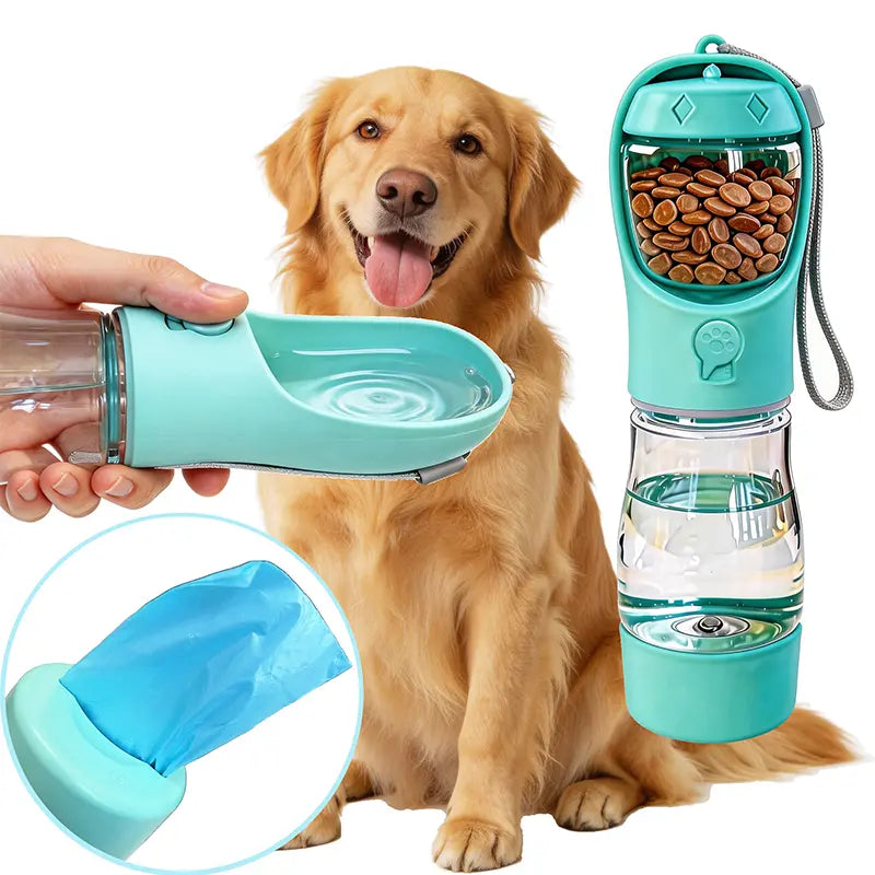 Thirsty Pooch's Ultimate Adventure Hydration Station: 3-in-1 Water Bottle & Poop Bag Dispenser for the Classy Canine On-the-Go!