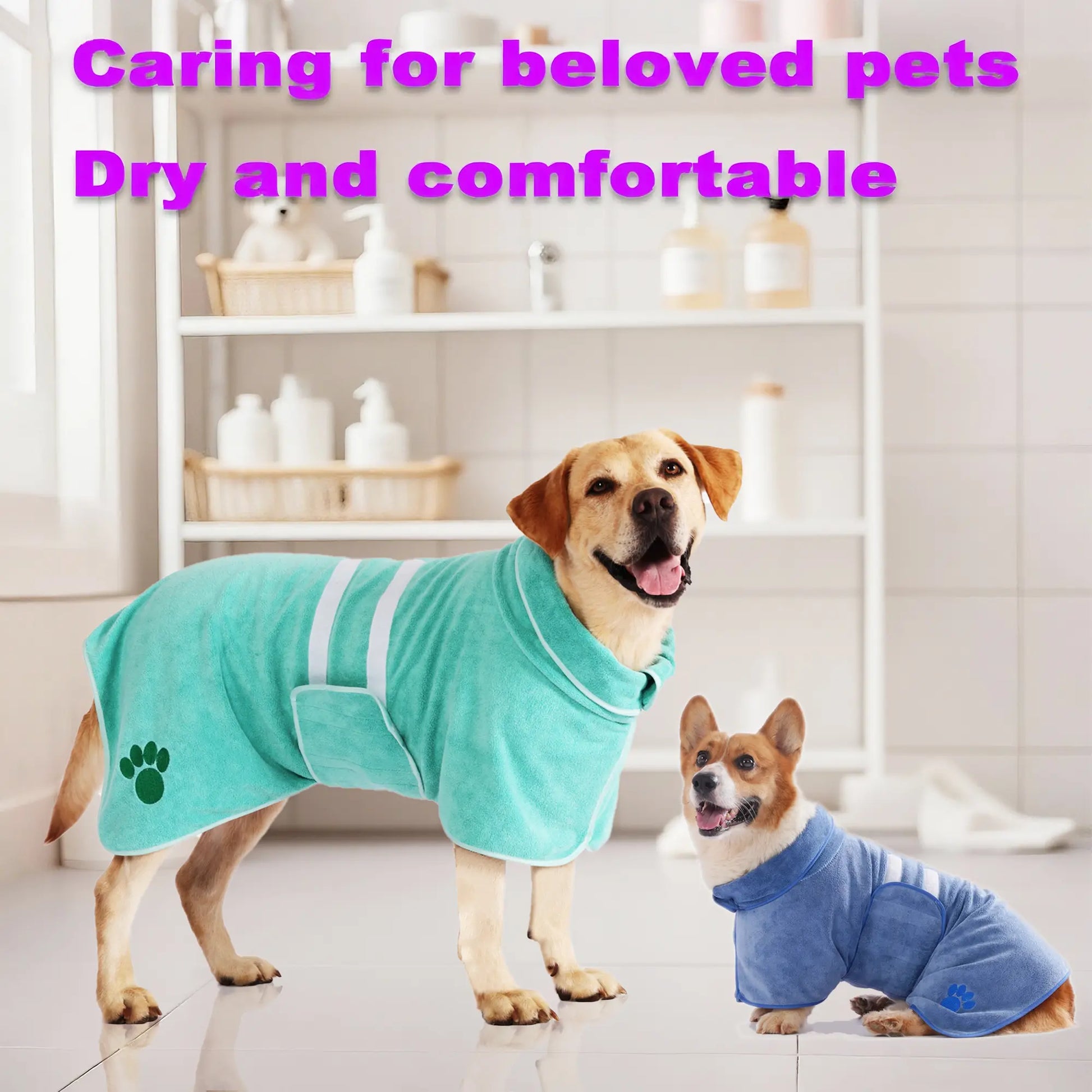 Quick-Drying Dog Bathrobe, 1 Count Embroidered Terry Pet Bathrobe Dressing Gown with Adjustable Belly Band, Super-Absorbent Super-Soft Fabric Paw Embroidery Craftsmanship #GLOBAL PICKS