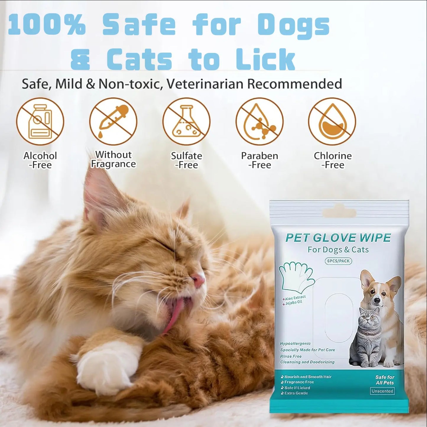 Furry Spa Day Kit: Pawsitively Pawesome Pet Gloves and Wipes for Spaghetti Dogs and Catrick Stars - No Rinsing Required, Just Wipe and Wiggle (6 PCS of Happiness)