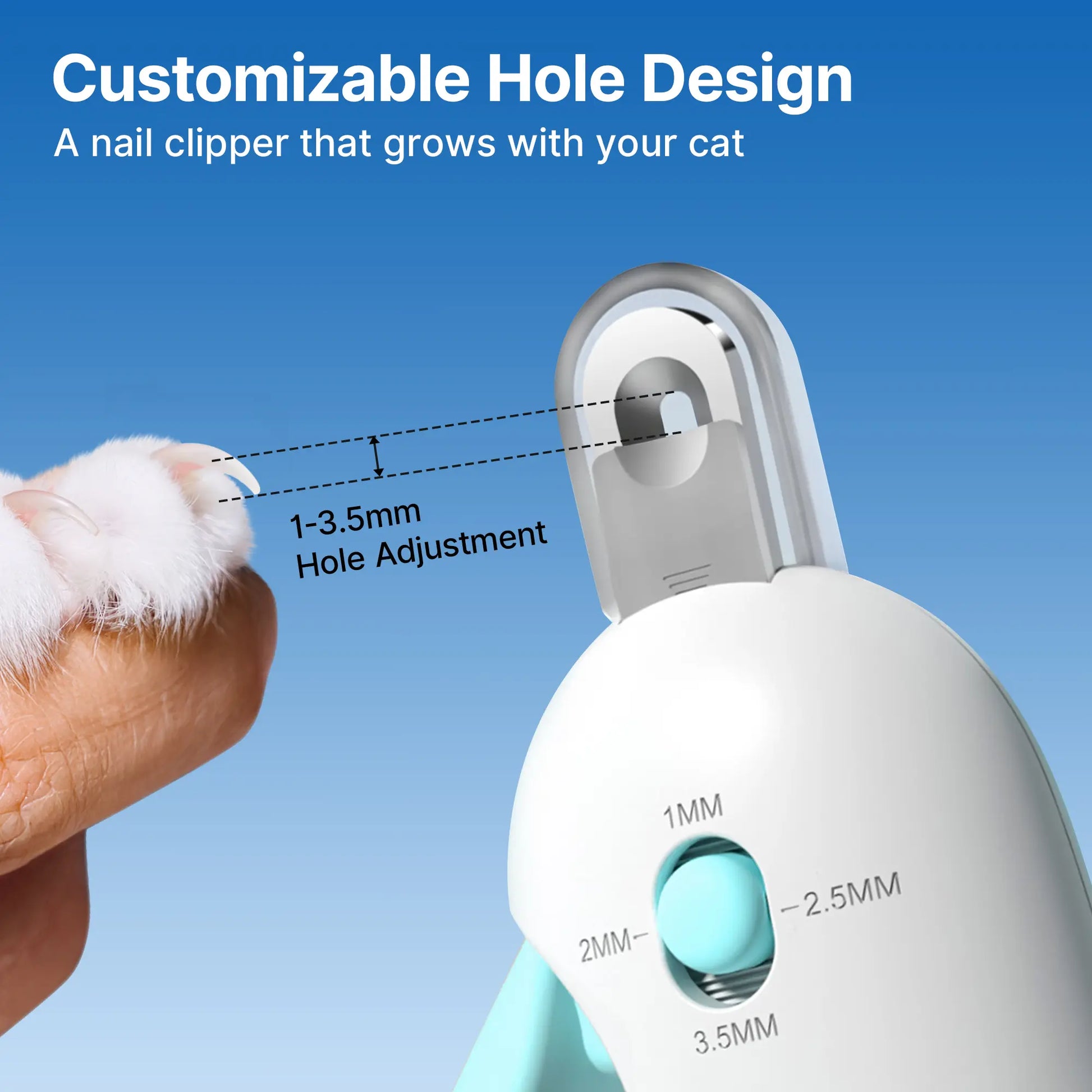 Potaroma Cat Nail Clipper with 4-Size Adjustable Trimming Hole & Hidden Nail File | Safe Toenail Trimmer for Kittens & Indoor Cats | Anti-Splash Claw Cutter for Pet Grooming (Blue) #Summervibes #Petlovers